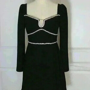 Mini Black Rhinestone Long Sleeve Dress M